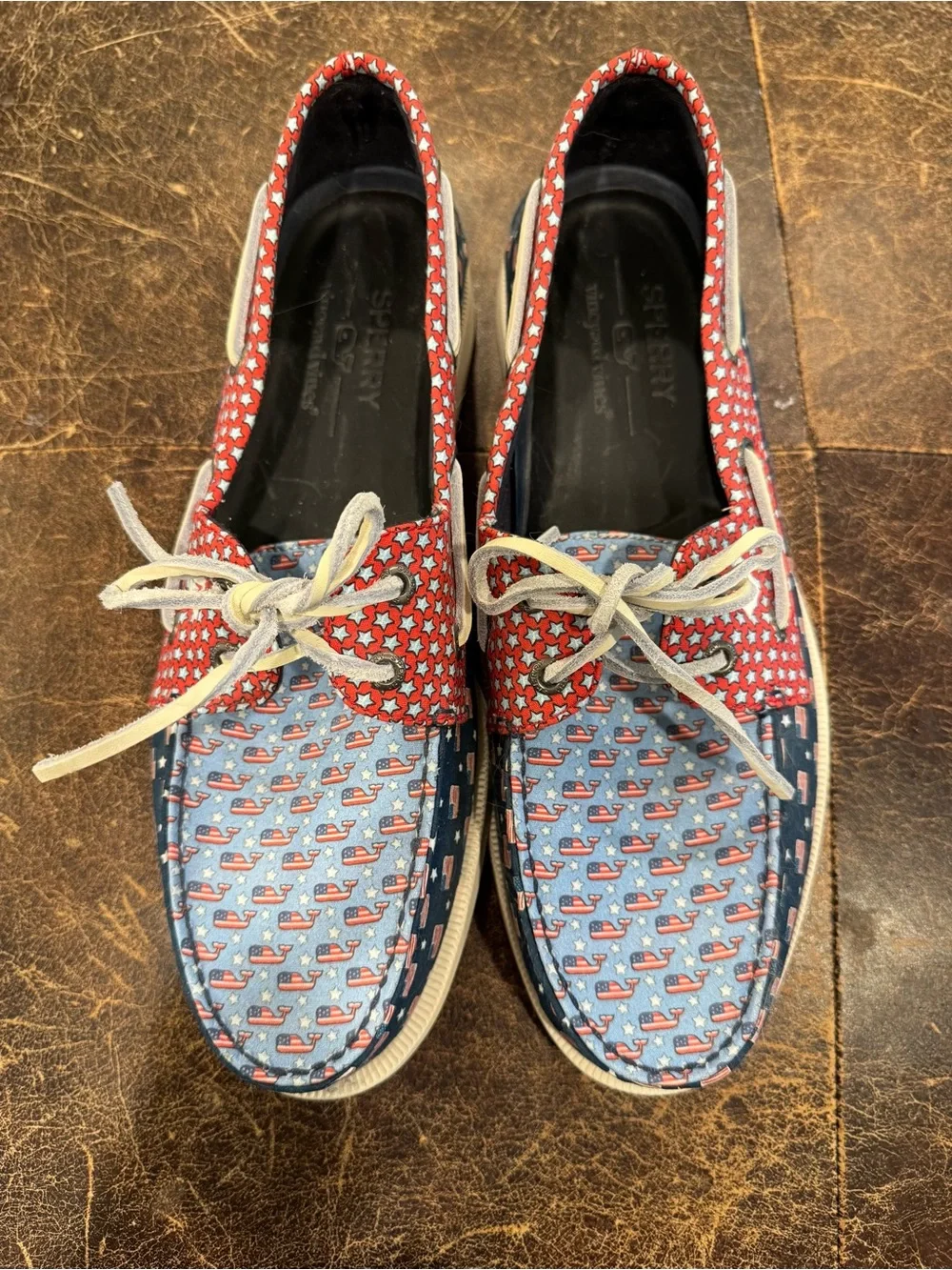 NWOT Sperry x Vineyard Vines Men’s Star & Flag Pattern Boat Shoes Size 10
